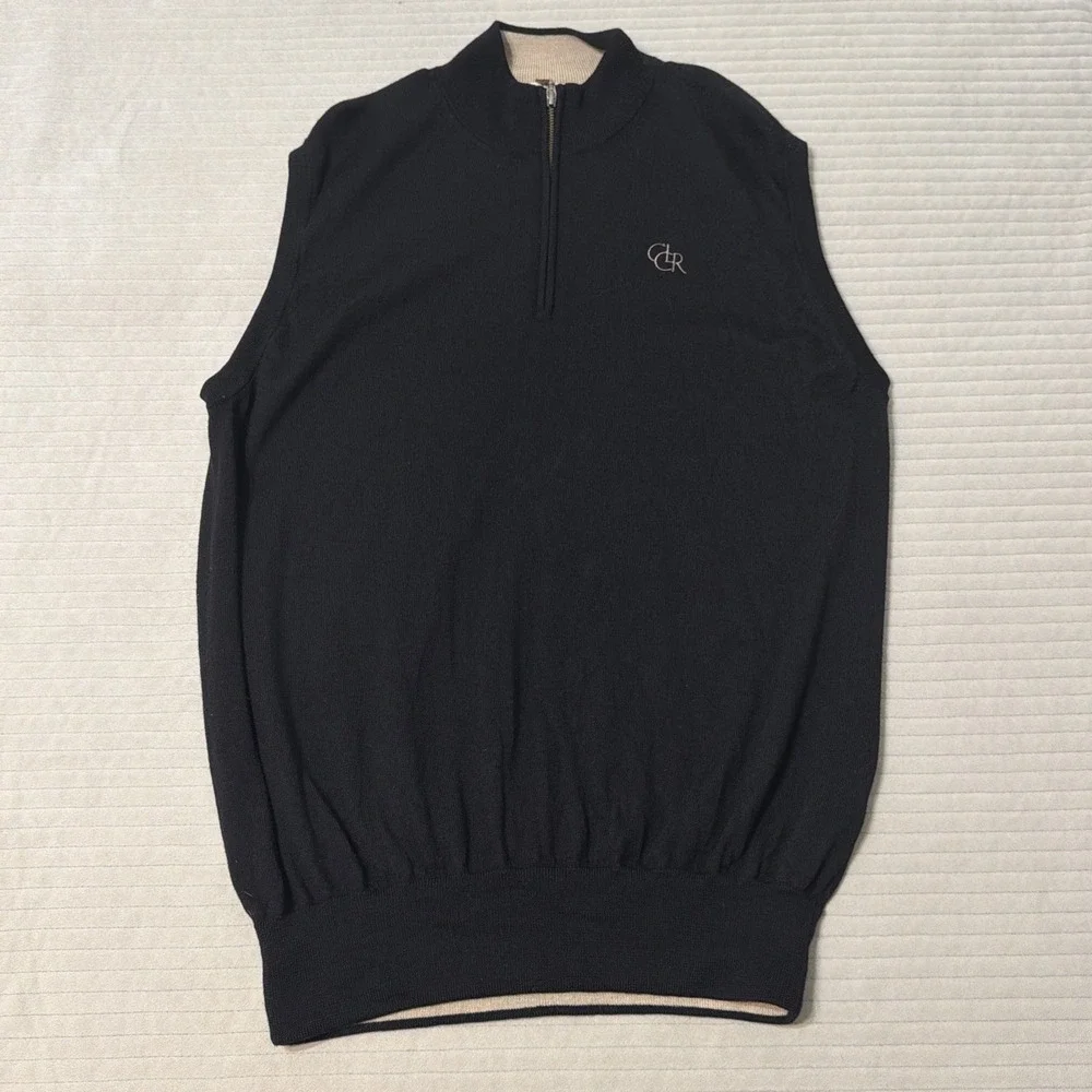 Peter Millar Merino Wool 1/4 Zip Vest Black Mock Neck Mens Size XL Sweater Vest